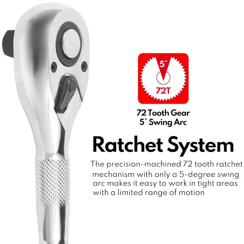 1/4 3/8 1/2 Inch Drive Stubby Ratchet Wrench Set 72 Tooth Quick Release Mini Short Handle Square Head Spanner Tool