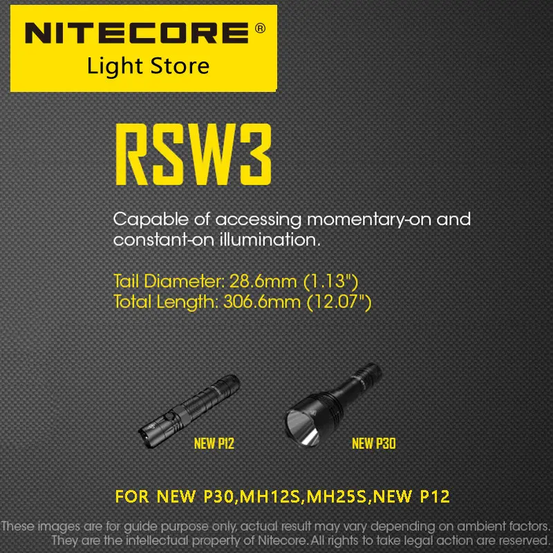 NITECORE RSW3 Tactical Remote Switch Rear Mount Portable Lighting Accessories for Flashlight NEW P30,  P12 MH12S MH25S