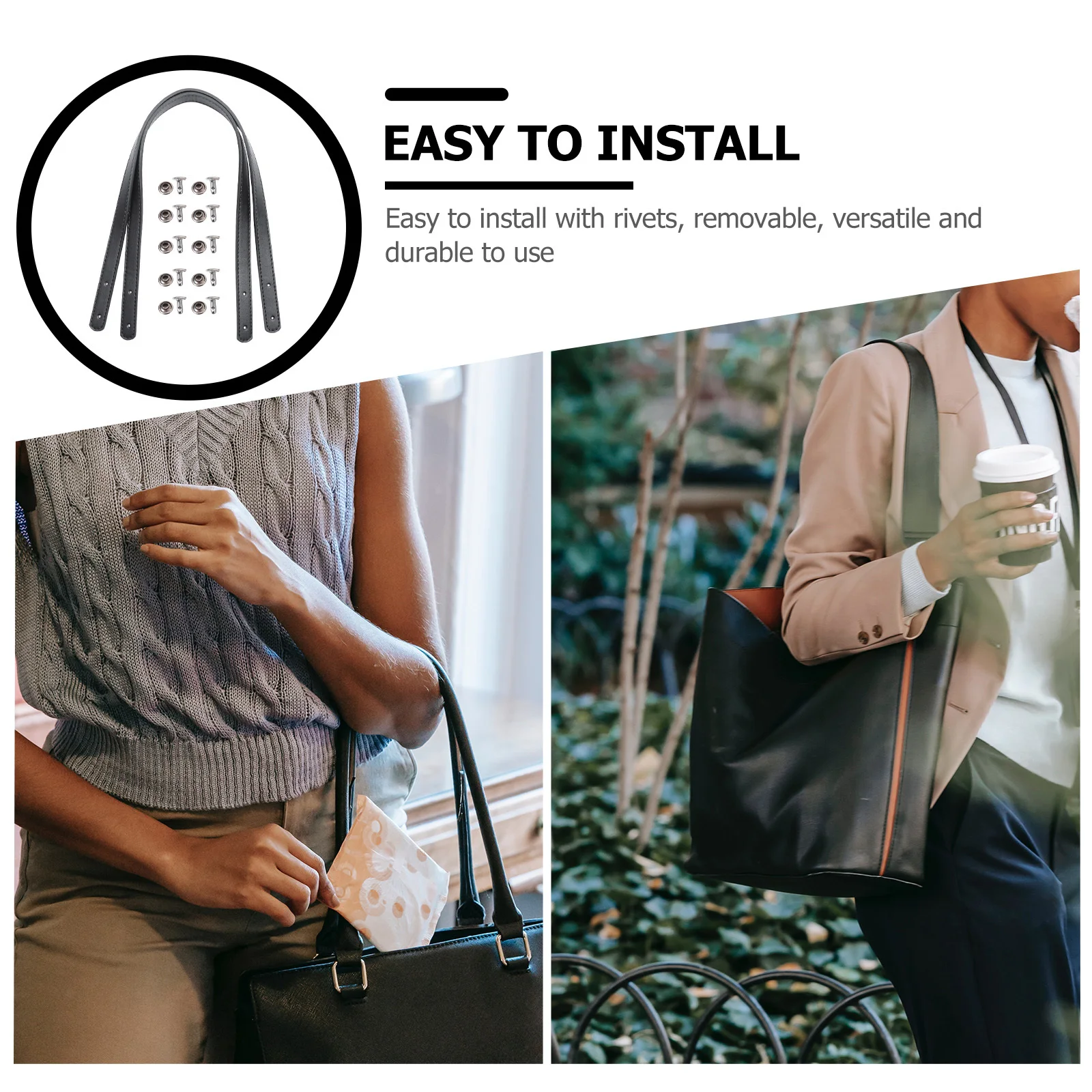 

2 комплекта, сменный плечевой ремень из искусственной кожи, ручки с заклепками, прочная легкая сумка, аксессуары для ручек, сумка «сделай сам»