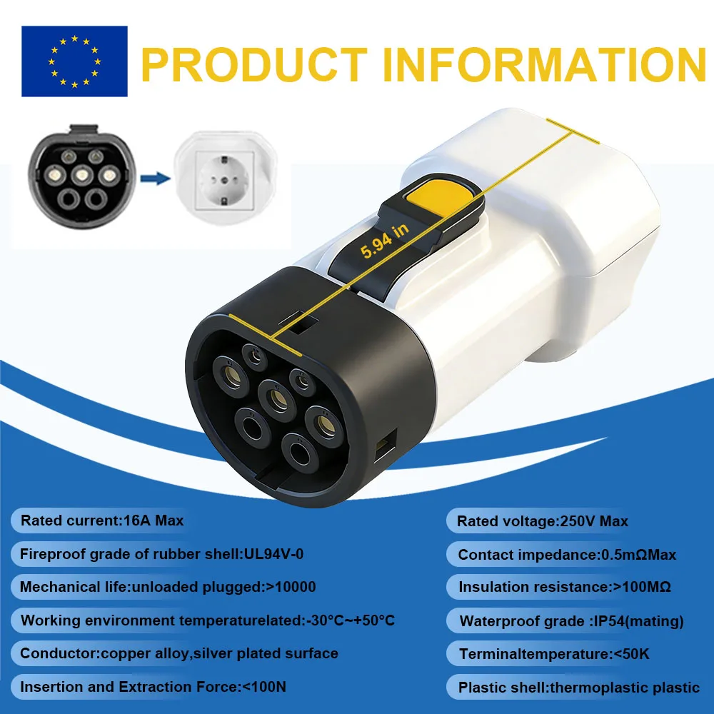 Type2 V2L Discharger adapter 16A EU socket Discharge for BYD MG4 Geely Jaecoo Omoda SAMRT Renault Hyundai ZEEKR XPENG NAMMI