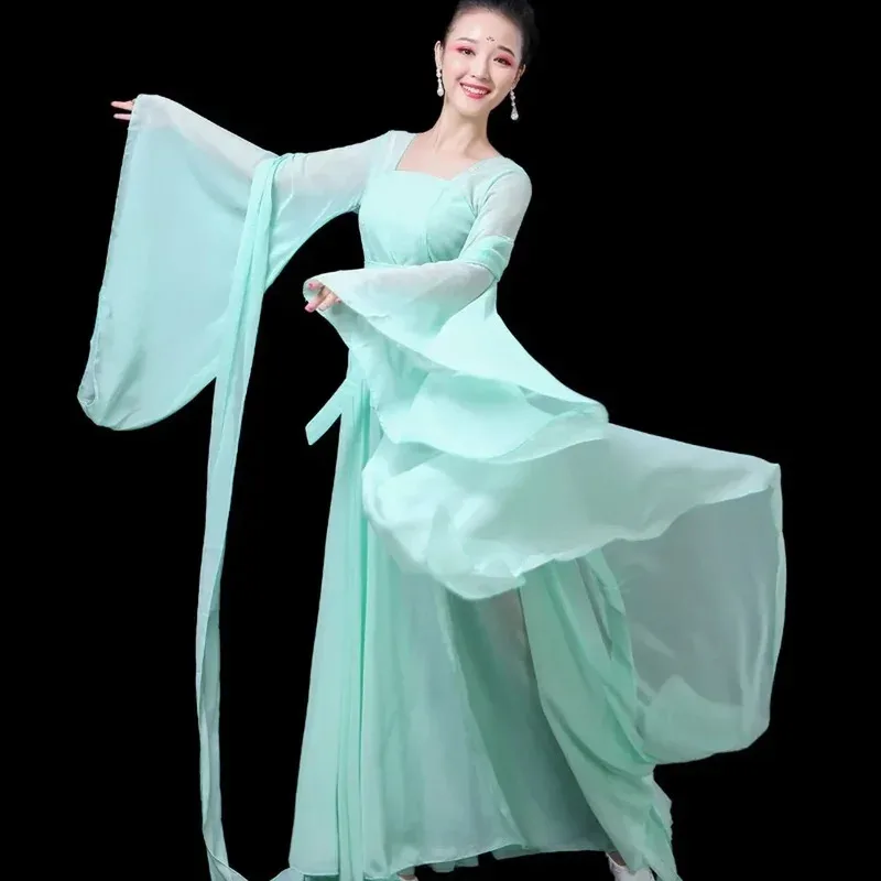ملابس الرقص الكلاسيكية Hanfu Yangko النسائية الصينية الأنيقة ملابس الرقص الشعبي مروحة الرقص فستان Hanfu الشرقي التقليدي