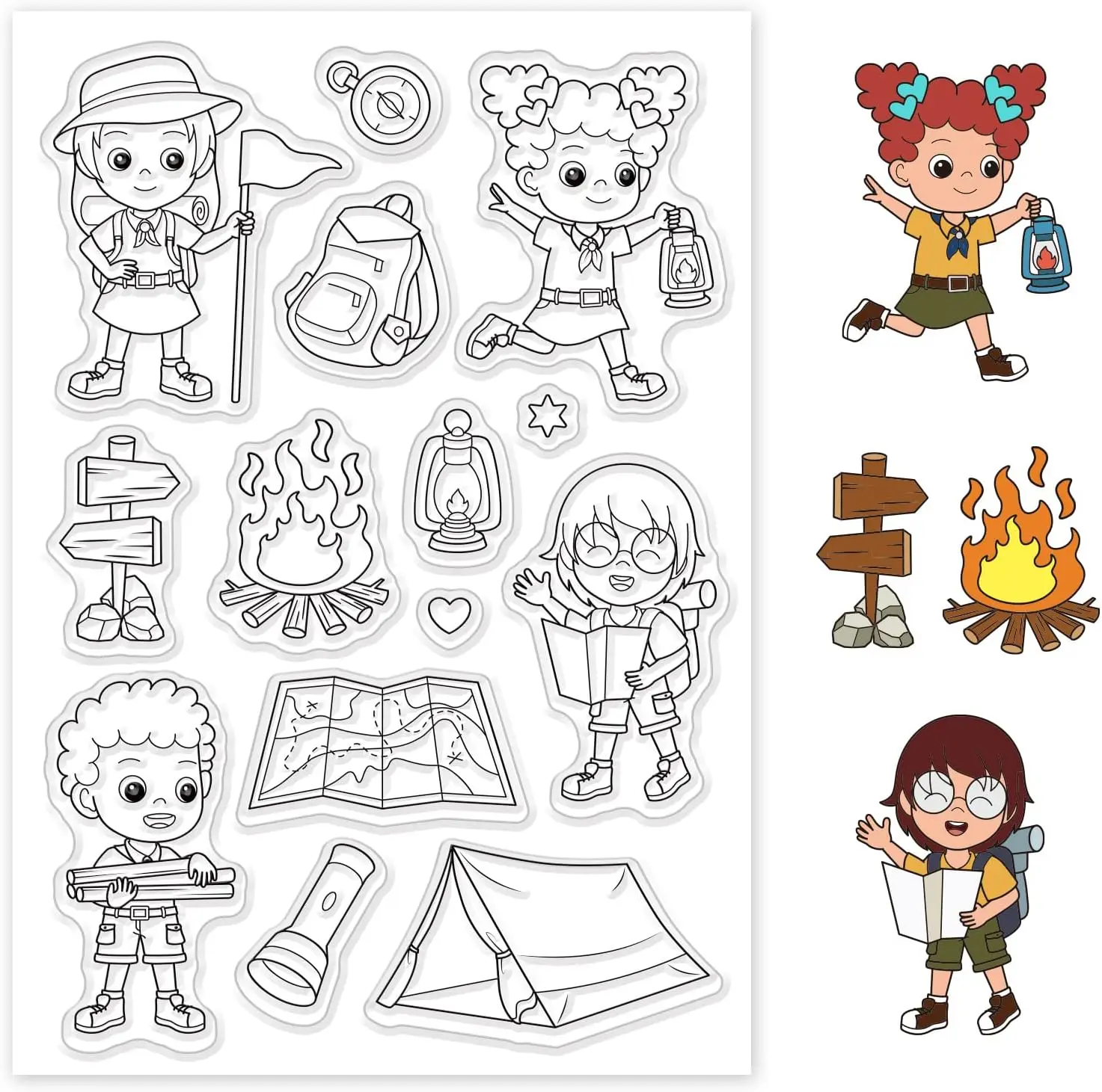 People Adventure Silicone Clear Stamp Camp and Signpost Transparent Silicone Stamp Map and Tent Rubber Stamp for Scrapbooking