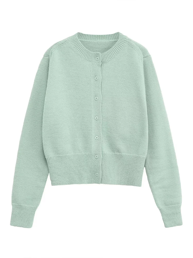 

Новая женская мода в европейском стиле, универсальный темпераментный тонкий вязаный жакет с круглым вырезом и длинными рукавами