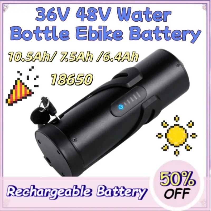 36V 48V Water Bottle Ebike Battery 10.5Ah 7.5Ah 6.4Ah 18650 Li-ion Battery Pack for Folding Electric Bicycle Mountain Bike Motor