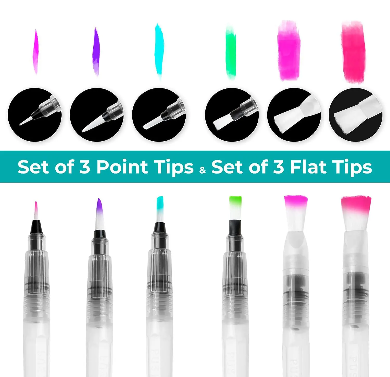 6/18pcs Water Color Brush Pens Fine Flat Tips Watercolor Painting Brush for Acrylic Powdered Pigment School Art Supplies