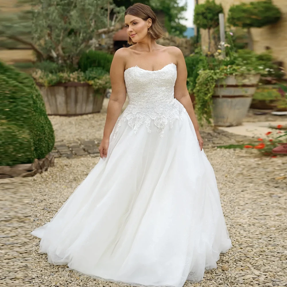 Sexy trägerlose Brautkleider mit U-Boot-Ausschnitt, Brautkleid, Applikation, Schnürung am Rücken, Abendkleider, maßgeschneidert, neue Vestidos de Novia