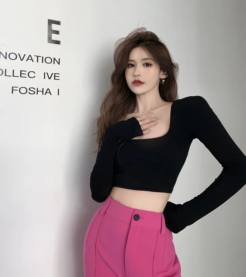 Y2K t-Shirt senza schienale donna manica lunga Crop Top autunno moda coreana Tee Shirt Femme Kpop corsetto Skinny abbigliamento Vintage donna