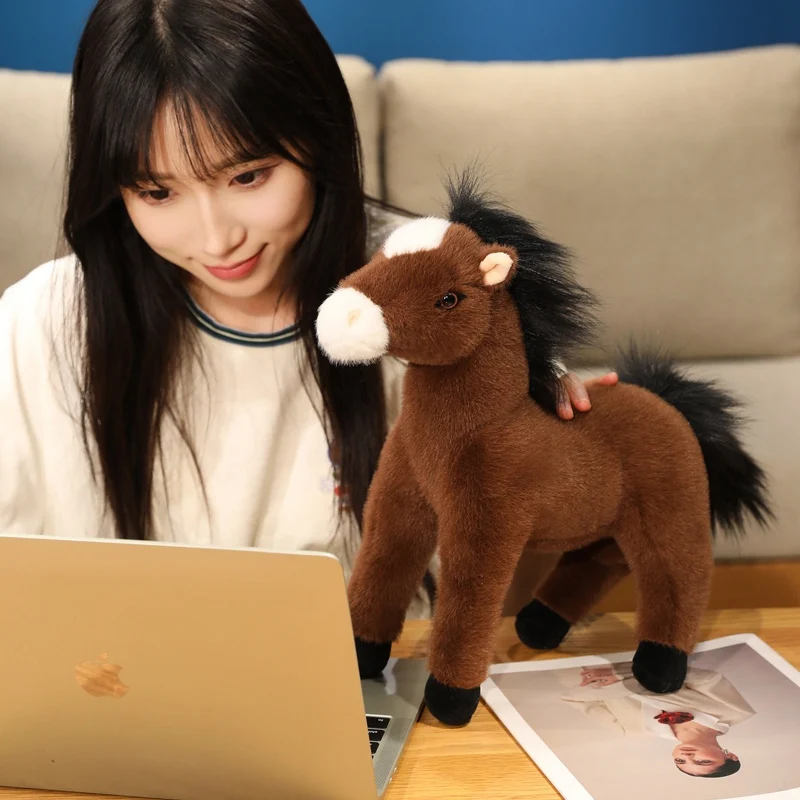 1Pc 30CM Simulation Horse Plush Toys Lovely Hairy Horse Dolls Stuffed Soft Animal Pillow Mascot Toy Shooting Props