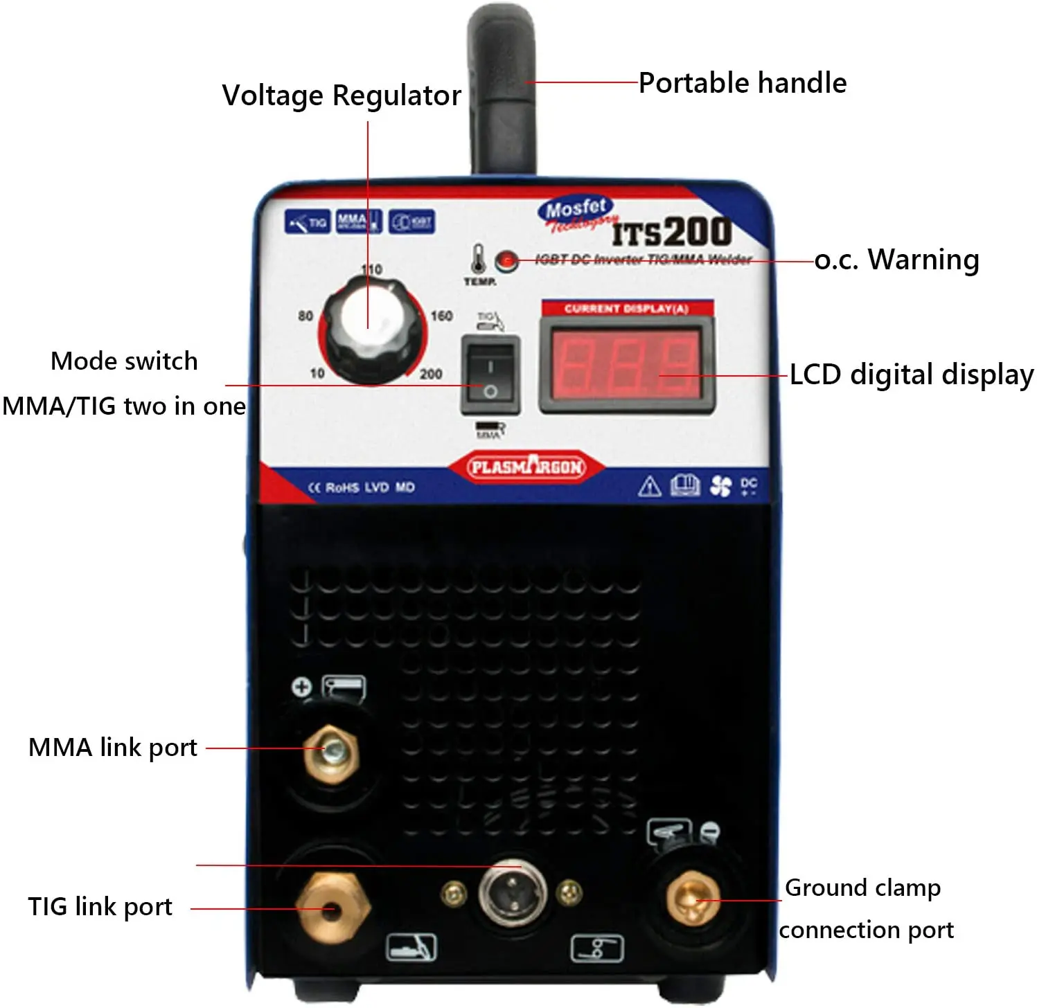 TIG MMA Dính Máy Hàn ITS200 IGBT DC Inverter Máy Cung Khí Bông Que Kim Loại 2 In1 Máy Hàn 110/220V
