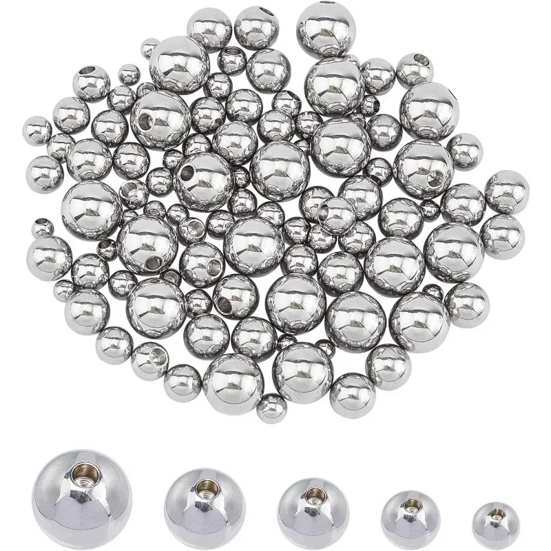 100pc 3/4/5/6/8mm Round Memory Wire End Caps Stainless Steel Half Drilled Beads Ball End Jewelry End Cap for Necklace Bracelet