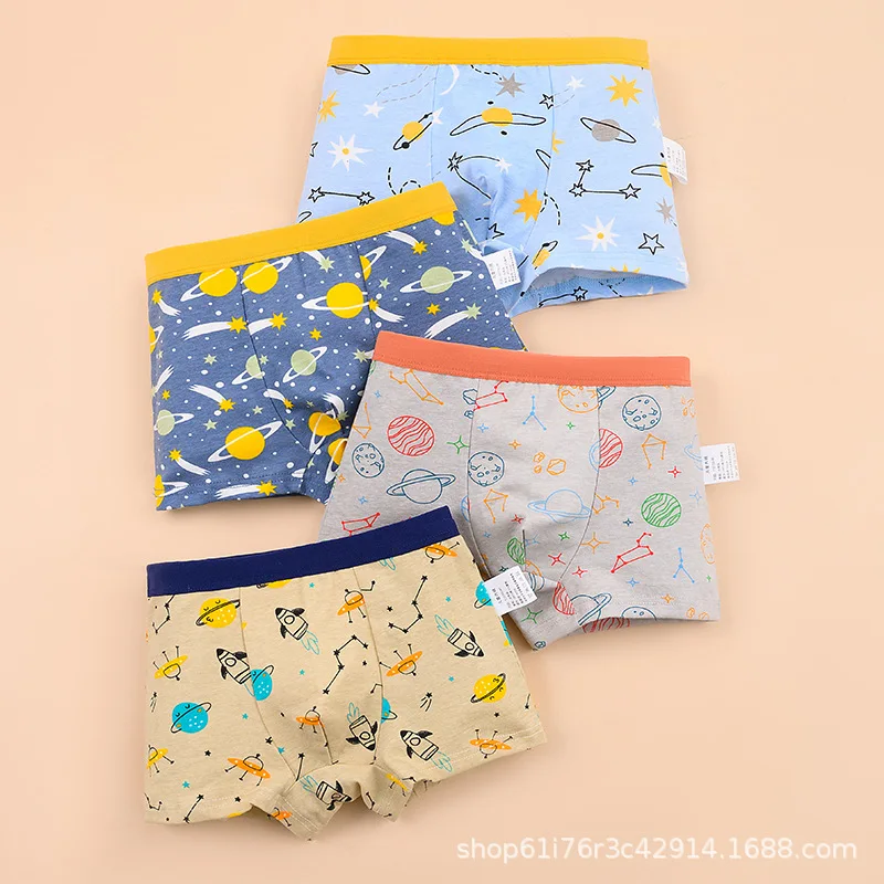 4PCS/Set Baby Boys Cartoon Print Underwear For 1-13Years Kids Double Layer Antibacterial Panties Children Cotton Boxers