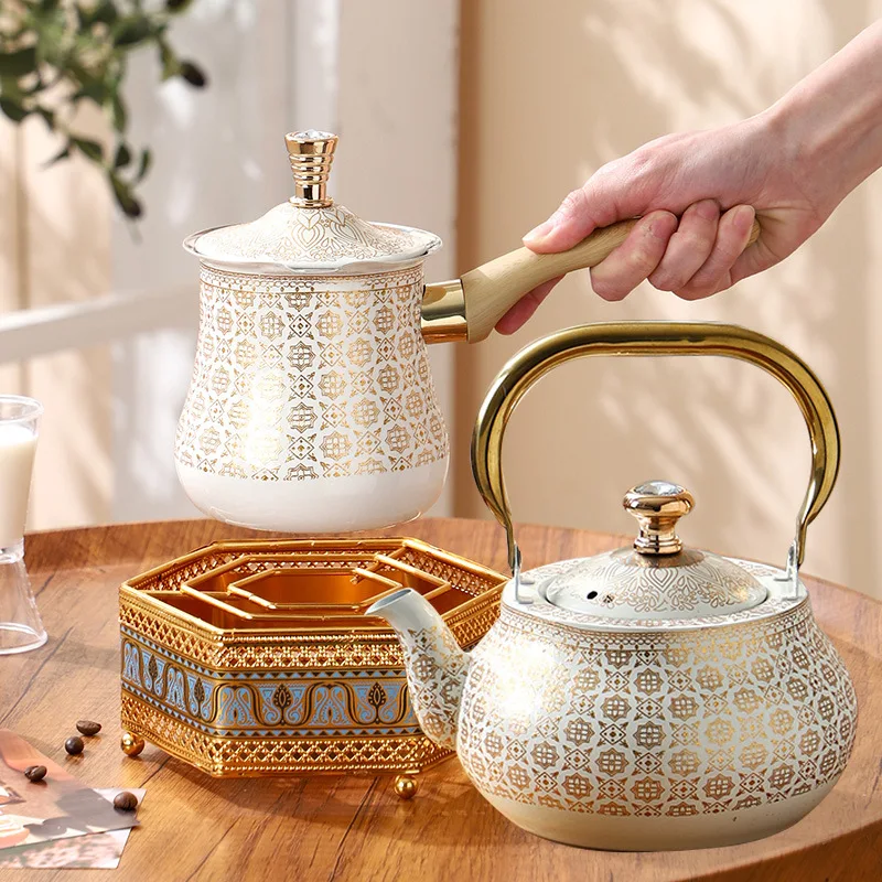 

Turkish Coffee Pot Teapot Set Golden Restaurant Flower Teapot Induction Cooker Commercial Kettle Tea Pot Ensemble