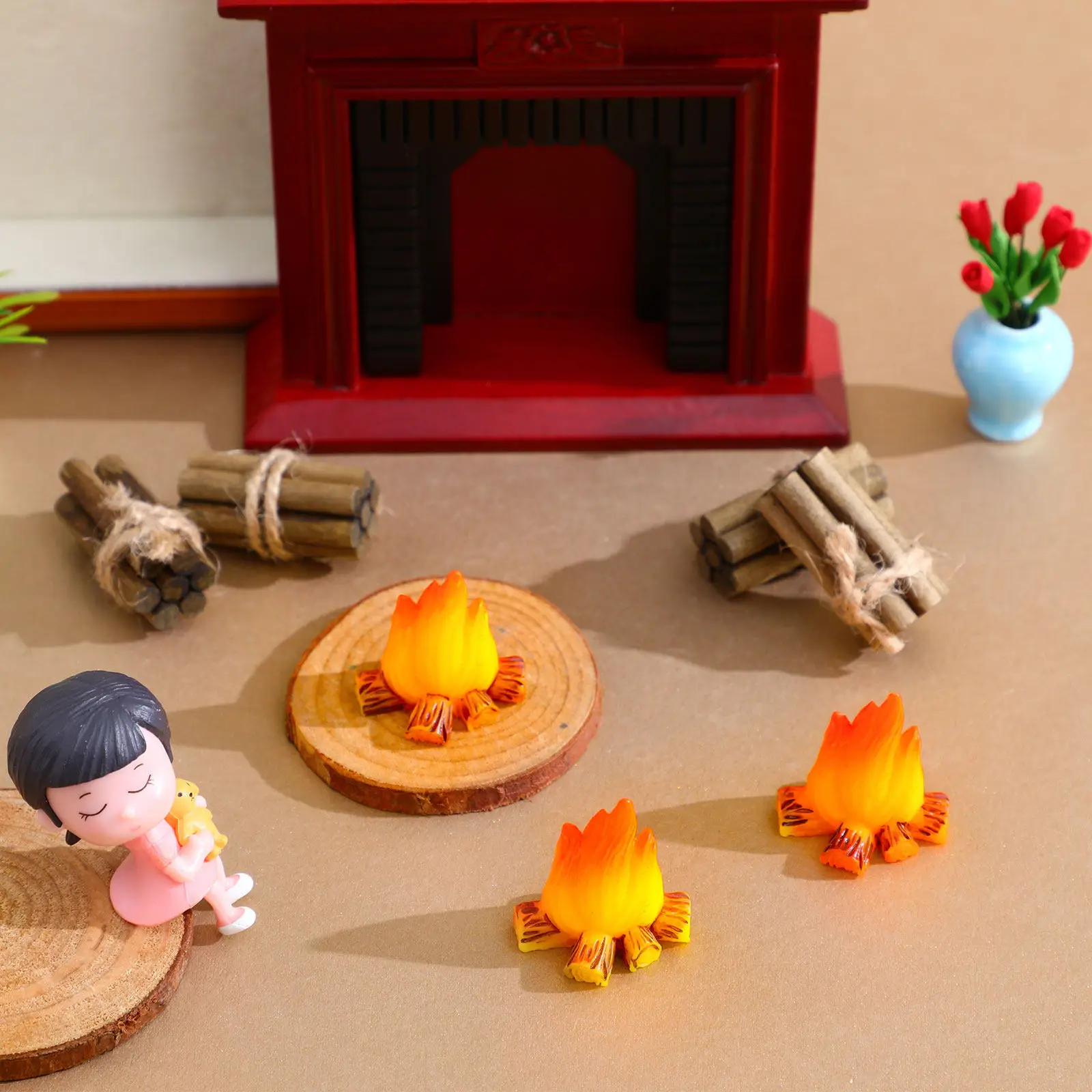 

Набор из 3 миниатюрных декоративных костров из смолы для микроландшафта, украшения для сада, аксессуары для вечеринок, имитация костра