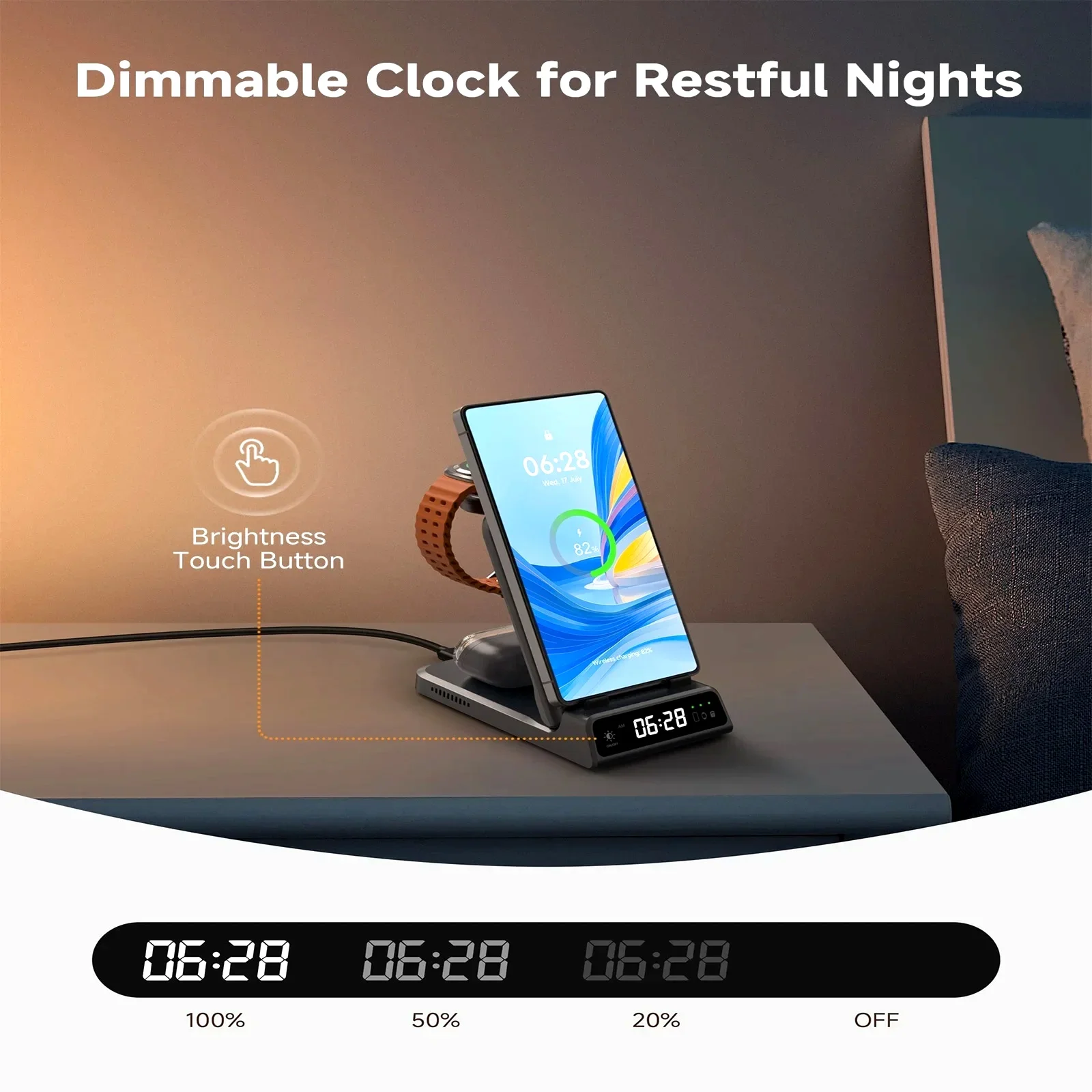 SwanScout 703S Wireless Charger for Samsung S25 Ultra S24 Z Fold 7 Z Flip 7 Charging Station for Galaxy Watch 8 7 for Buds 3 pro view 3