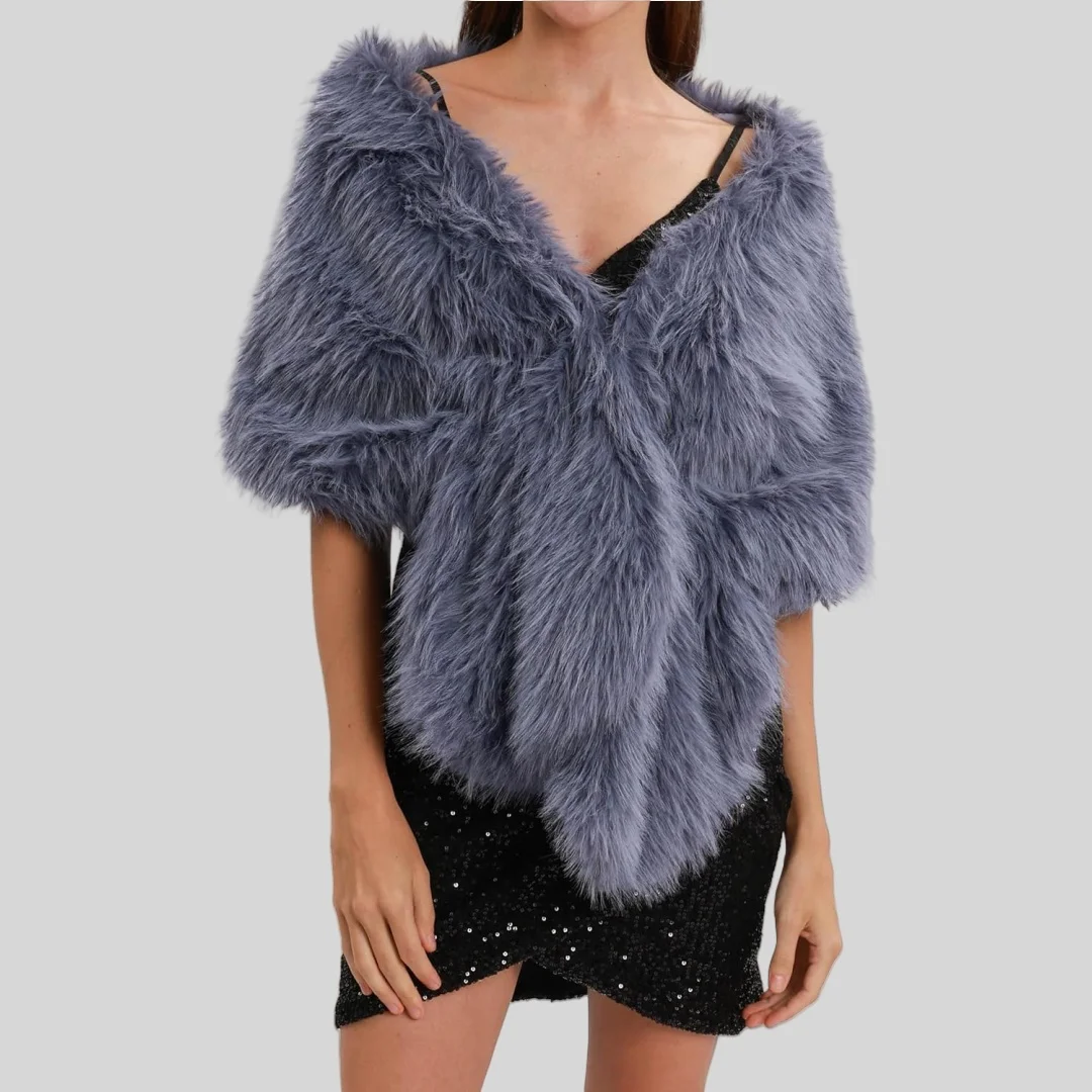 

2024 Winter Fluffy Fur Coat Women Cardigan High Street Luxury V-Neck Faux Fox Fur Blue Purple Jacket Female Overcoats Streetwear