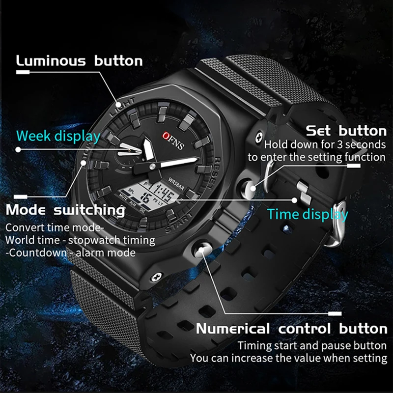 OFNS G style Fashion Digital Wristwatches Timer Luminous Sports Watch Waterproof Military Men\'s Quartz Clock Relogio Masculino