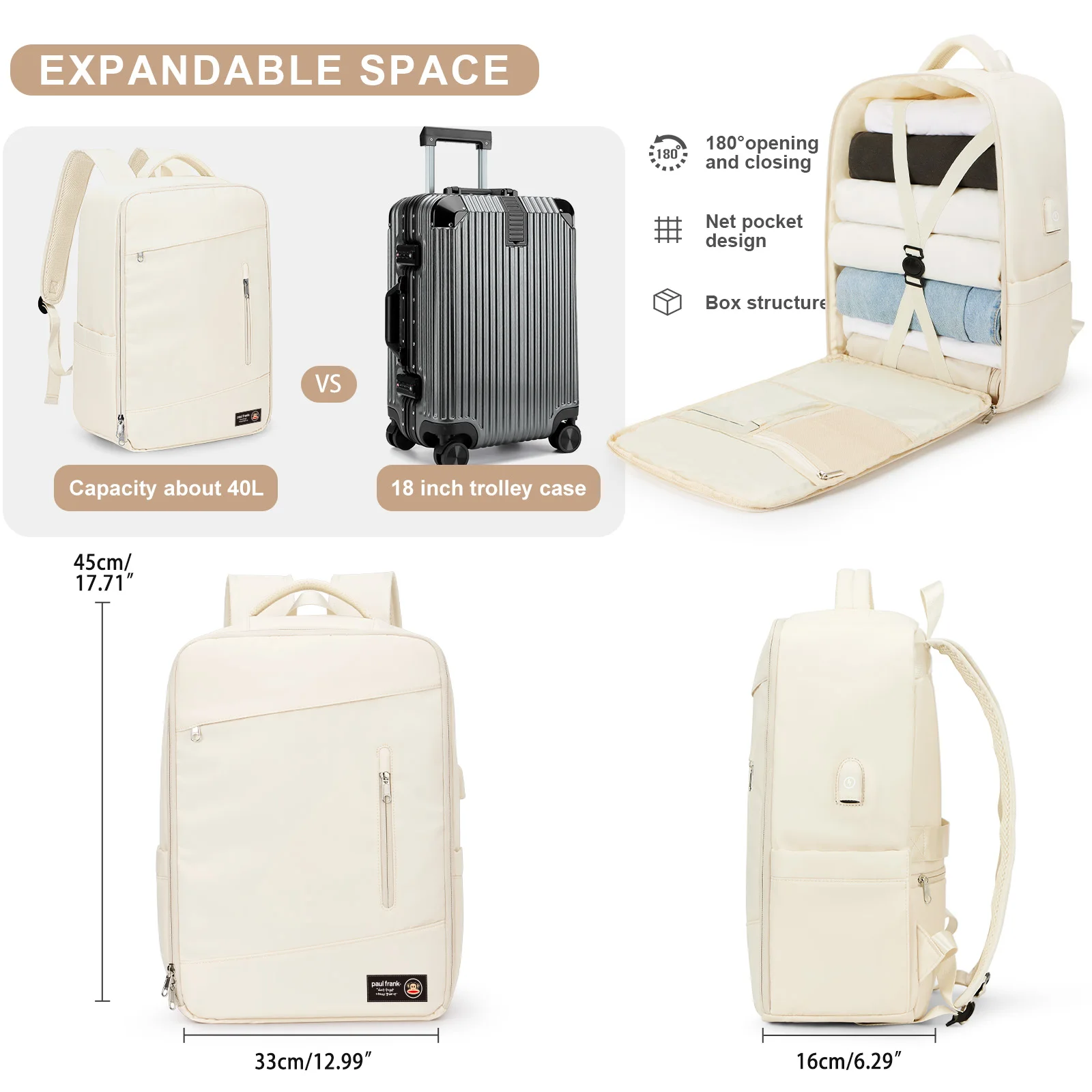 حقيبة ظهر بول فرانك للأمتعة اليدوية للرجال والنساء مقاس 15.6 بوصة حقيبة لابتوب EasyJet Airlines BusinessTravel حقيبة ظهر للكلية