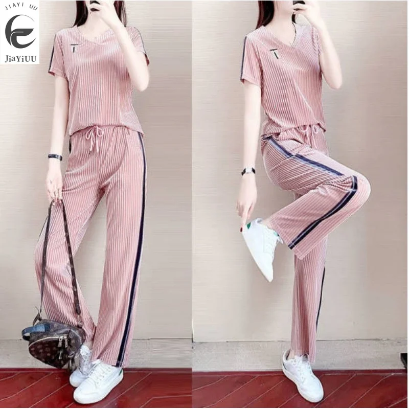 2024 Summer Trendy New Fashionable Sports and Leisure Set for Women's Summer Thin Style Slimming and Age Reducing Wide Leg Pants