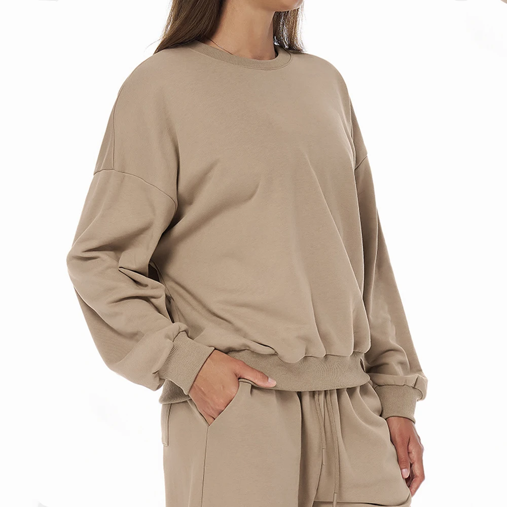 Hoodie Olahraga Leher Bulat Musim Dingin Atasan Yoga Lengan Panjang Kebugaran Gym Pakaian Luar Lari Pullover Olahraga Longgar Kasual Kemeja Wanita