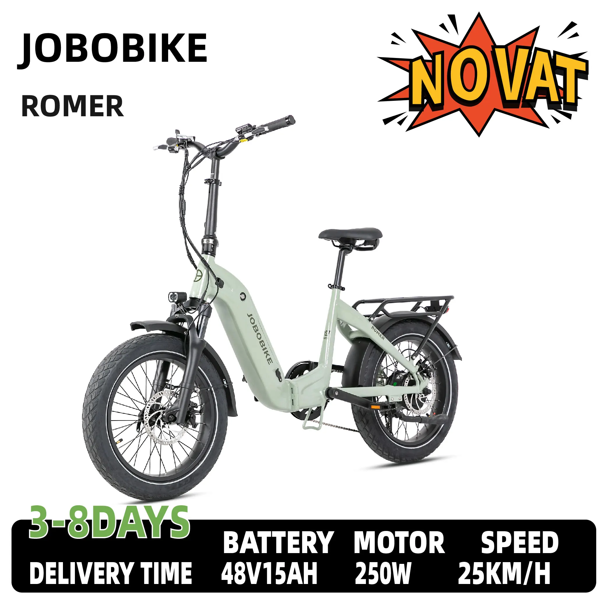 JOBOBIKE Romer bicicleta eléctrica neumáticos gordo marco plegable 250W 48V15AH batería ciudad bicicleta eléctrica 20 pulgadas E-Bike