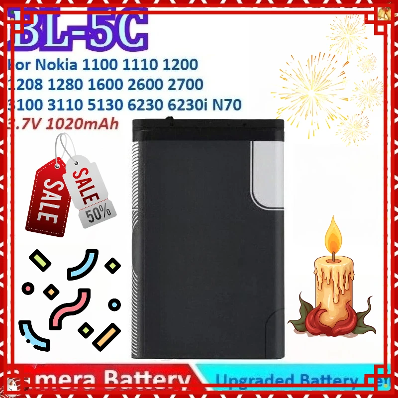 Новый аккумулятор BL-5C для мобильного телефона Nokia 1100 1110 1200 1208 3110 5130 6230 1280 1600 6230i N70 2600 2700 3100 Новый аккумулятор BL-5C для мобильного телефона Nokia 1100 1110 1200 1208 3110 5130 6230 1280 1600 6230i N70 2600 2700 3100