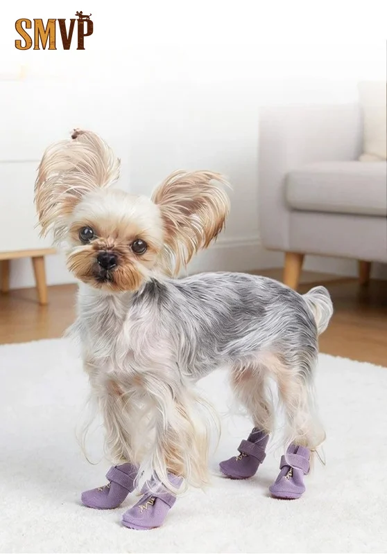 Genuine Leather Pet Cloud Soft Shoes Breathable Adjustable Strap Anti-drop Outdoor Puppy Walking Paw Protector Pet Boots 4Pcs