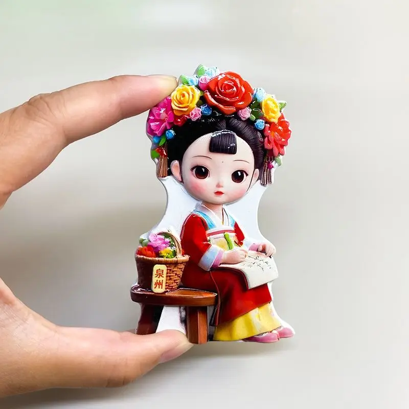 China Quanzhou Xunpu Girl Intangible Cultural Heritage 3D Resin Fridge Magnet - Cute Magnets for Home Decor Items