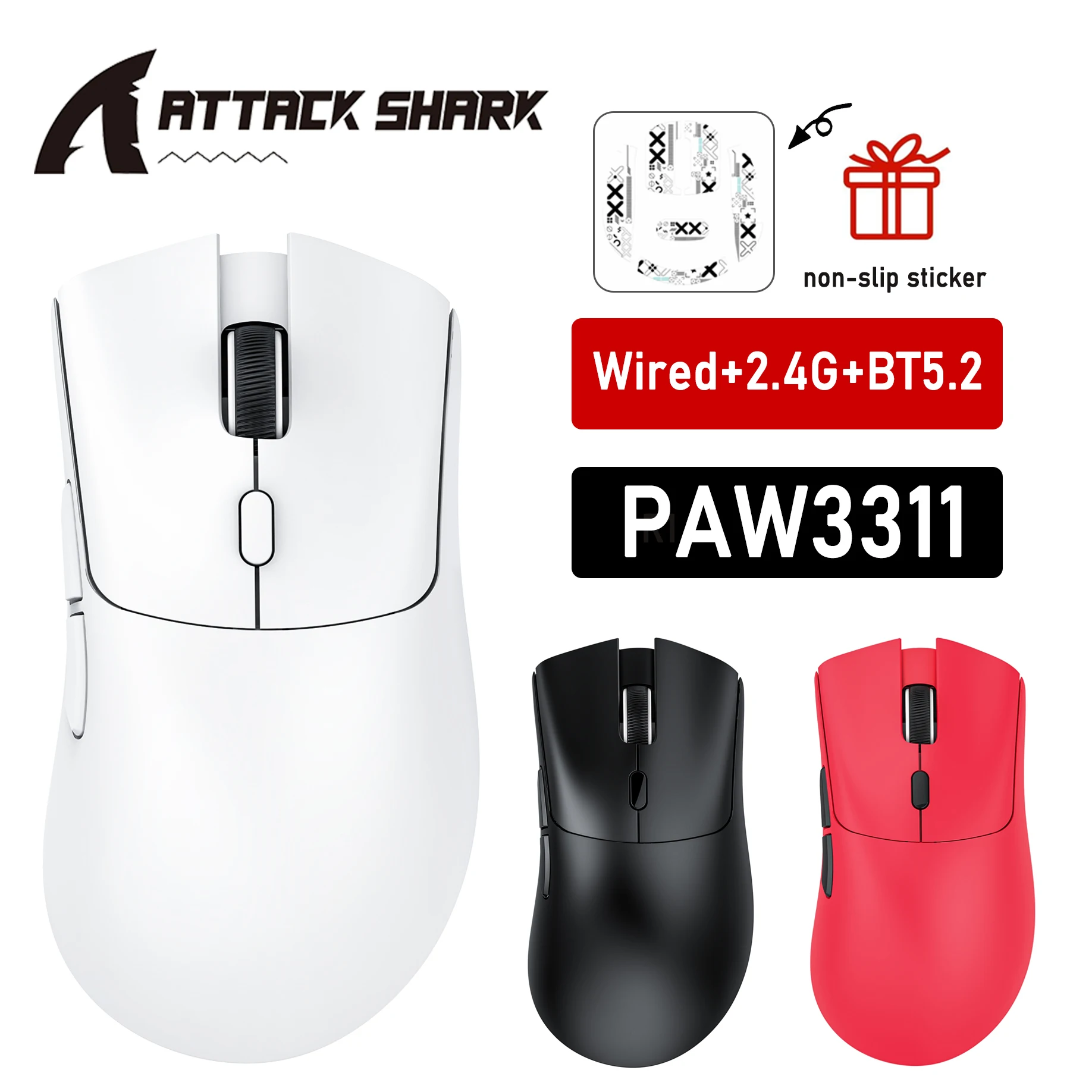 ATTACK SHARK R1 1000Hz Bluetooth Wireless Mouse 18000dpi PAW3311 Tri-mode Bluetooth 2.4G USB Connection Macro Gaming Mouse