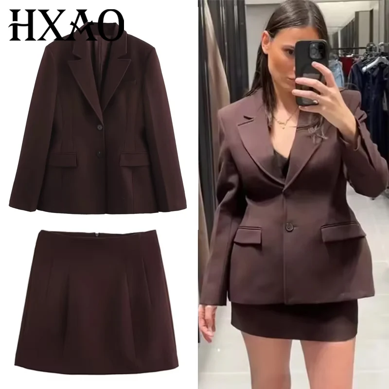 

HXAO Комплект юбки из 2-х предметов Женская офисная одежда Блейзер с длинным рукавом Куртка Весенняя элегантная мини-юбка трапециевидной формы Комплекты из двух предметов для женщин