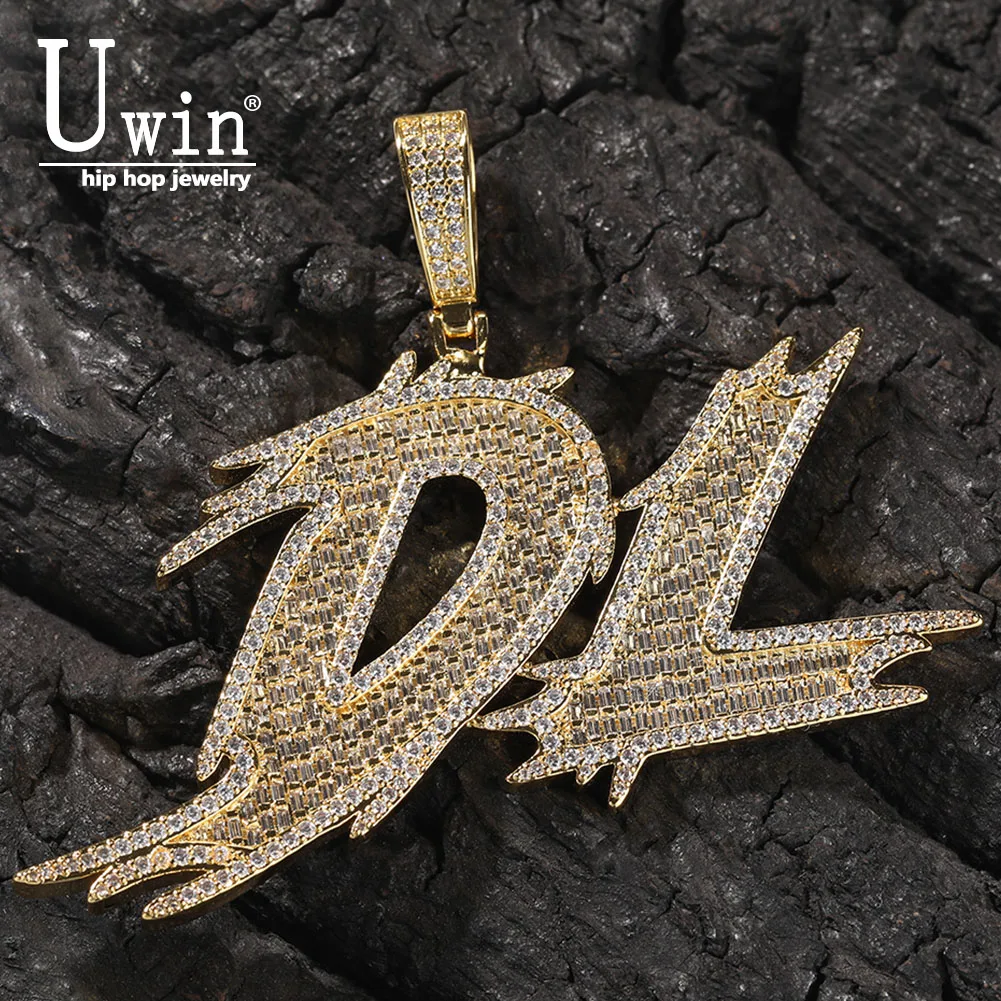 Uwin Name Necklace Thorny Slanted Font Custom Letter Chains Iced Out Cubic Zirconia Paved Setting Personalized Gift
