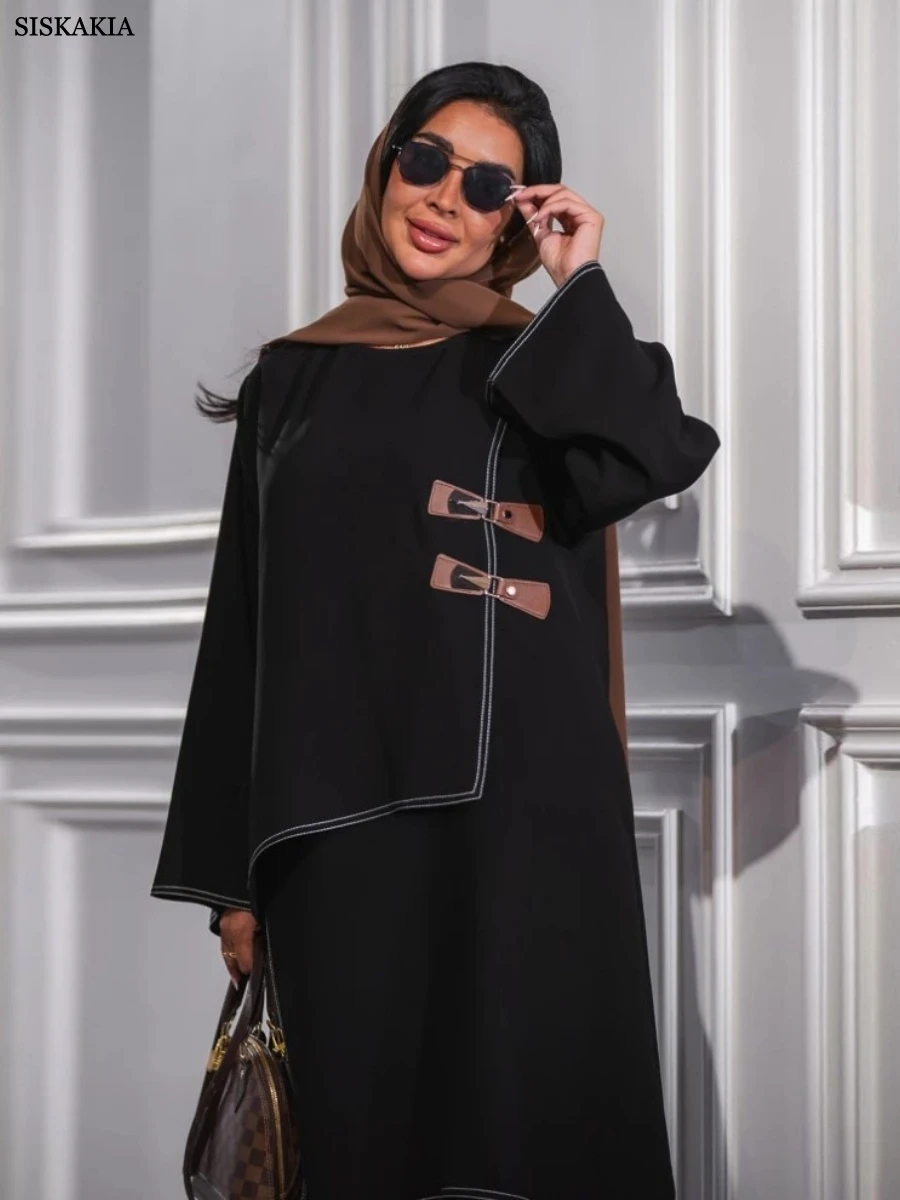 

Siskakia мусульманское плиссированное платье с юбкой Дубай с круглым вырезом Абая модный кафтан марокеин женский