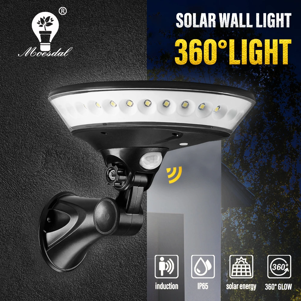 

LED Solar Light 360° Lighting Motion Sensor Outdoor IP65 Waterproof Solar Sensor Wall Light for Courtyard Garden Walkway Garage