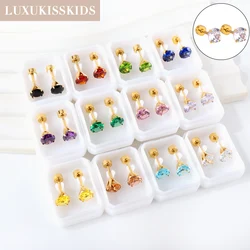 LUXUKISSKIDS 12Pairs/Lot Clear Round Rhinestone Earrings Mix Colorful AAA CZ Stone Minimalist Piercing Clips Stainless Steel New