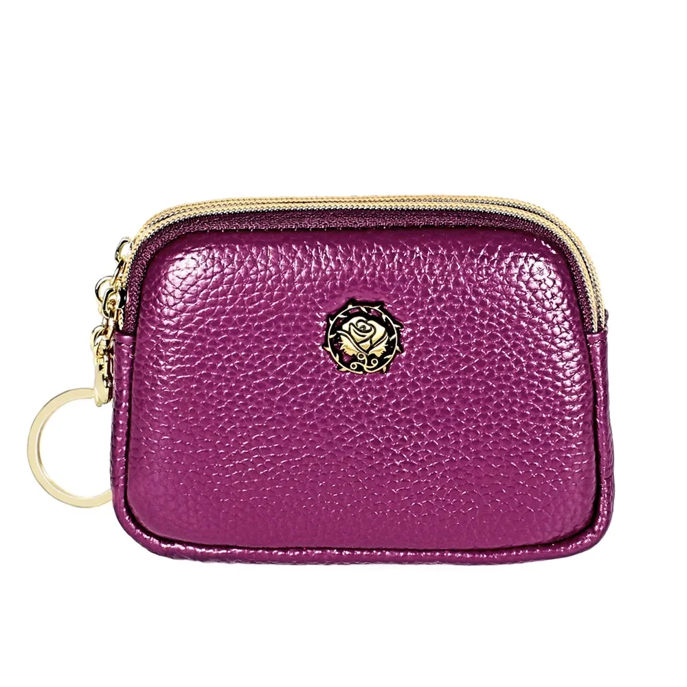 Simple Genuine Leather Women Coin Purse Double Zipper Small Purse Wallet Mini Purses