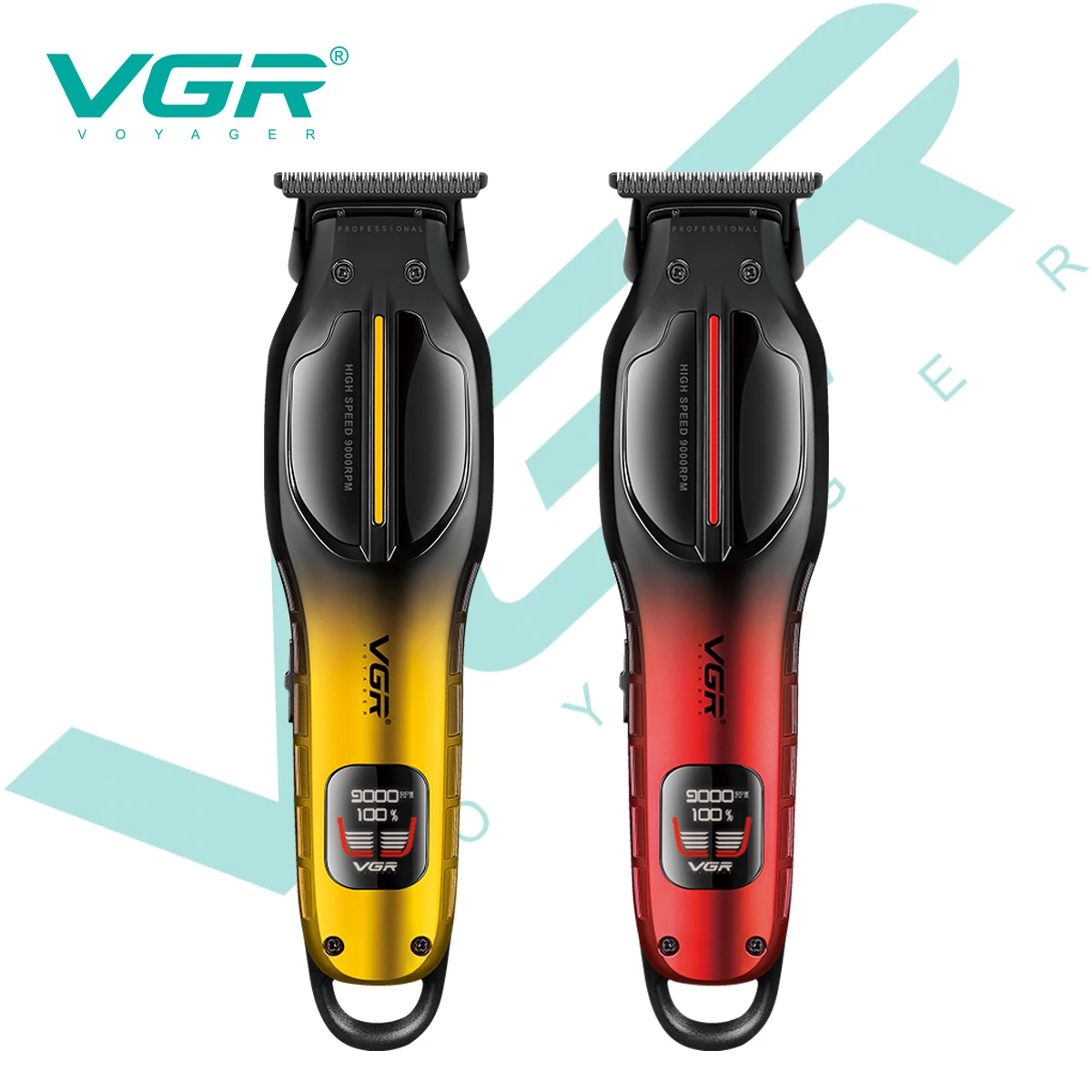 VGR V-026 الراقية المهنية الرجال مقص الشعر التدرج اللون المعدني الجسم سبائك التيتانيوم شفرة الشعر المتقلب 9000 دورة في الدقيقة الشعر ثلاثي