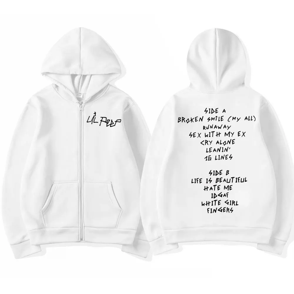 Rapper Lil Peep Tour Print Zipper Hoodies Men's Women Trend Fashion Zip Up Sweatshirts Hip Hop Vintage Oversized Zip Pullovers