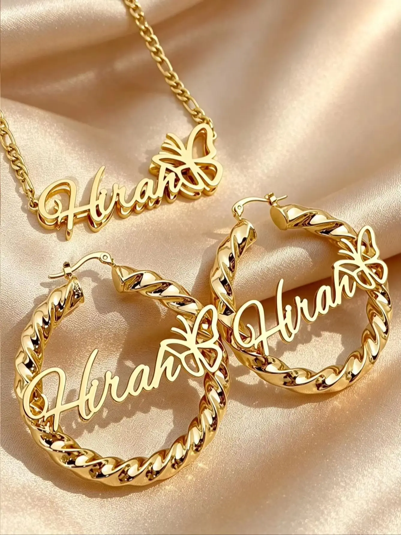 Custom Women's Name Necklace & Earring Set, 45cm