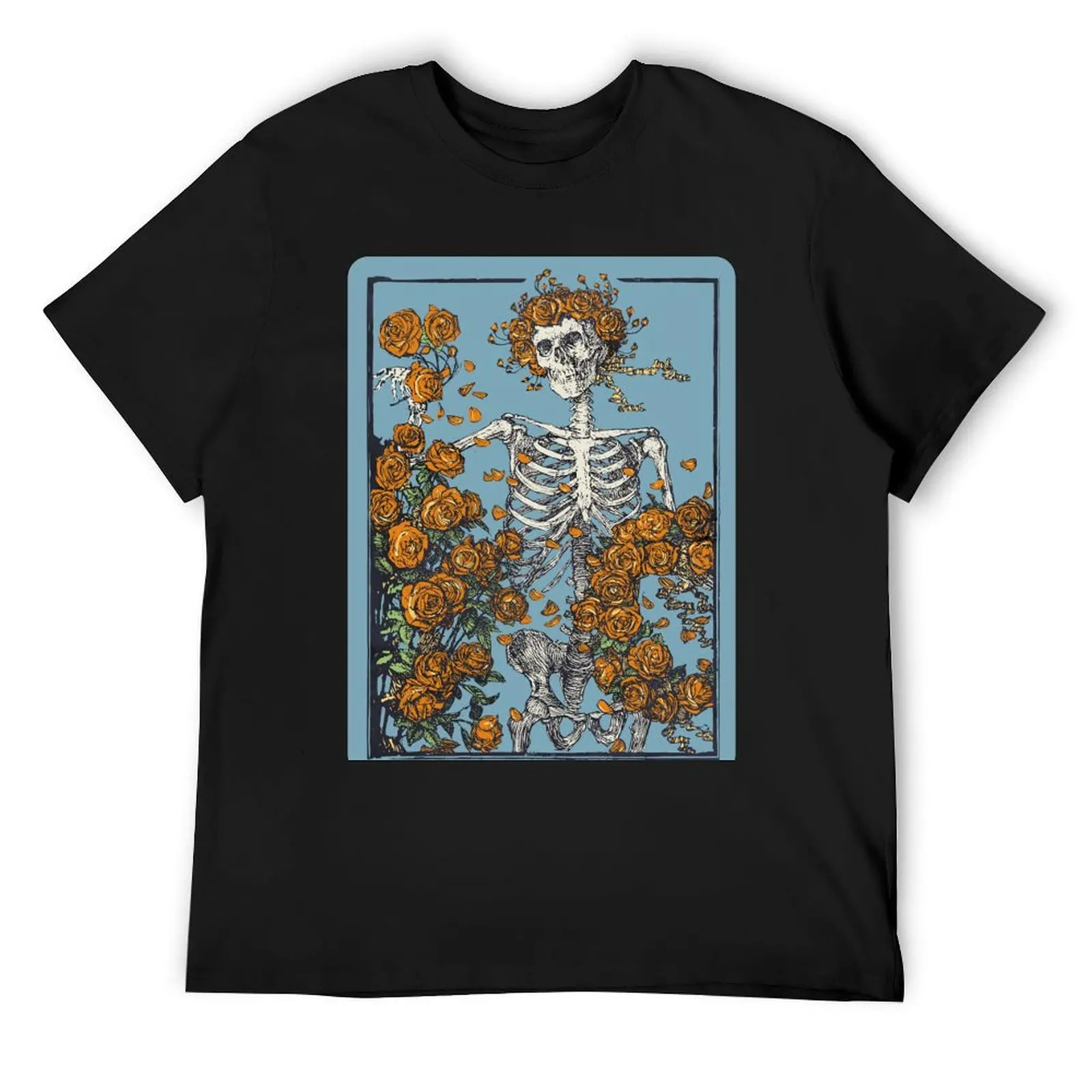 

Solid color SKELETON AND ROSES T-Shirt vintage custom shirt customizeds heavy weight t shirts for men