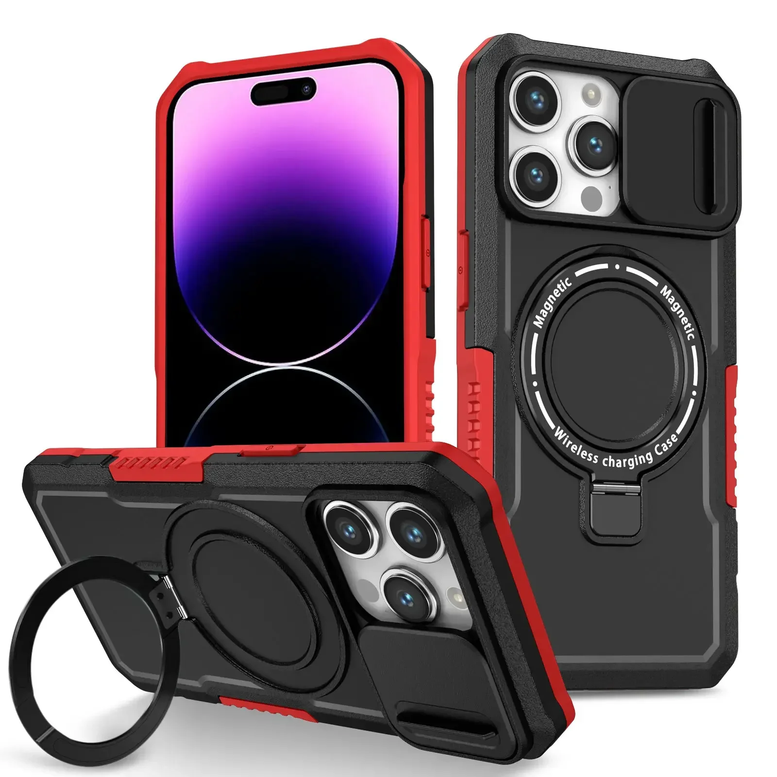 

Kickstand Case for iPhone 15 14 Pro Max Plus Slide Camera with Invisible Stand Military Drop Protection Heavy Duty Magnetic Case