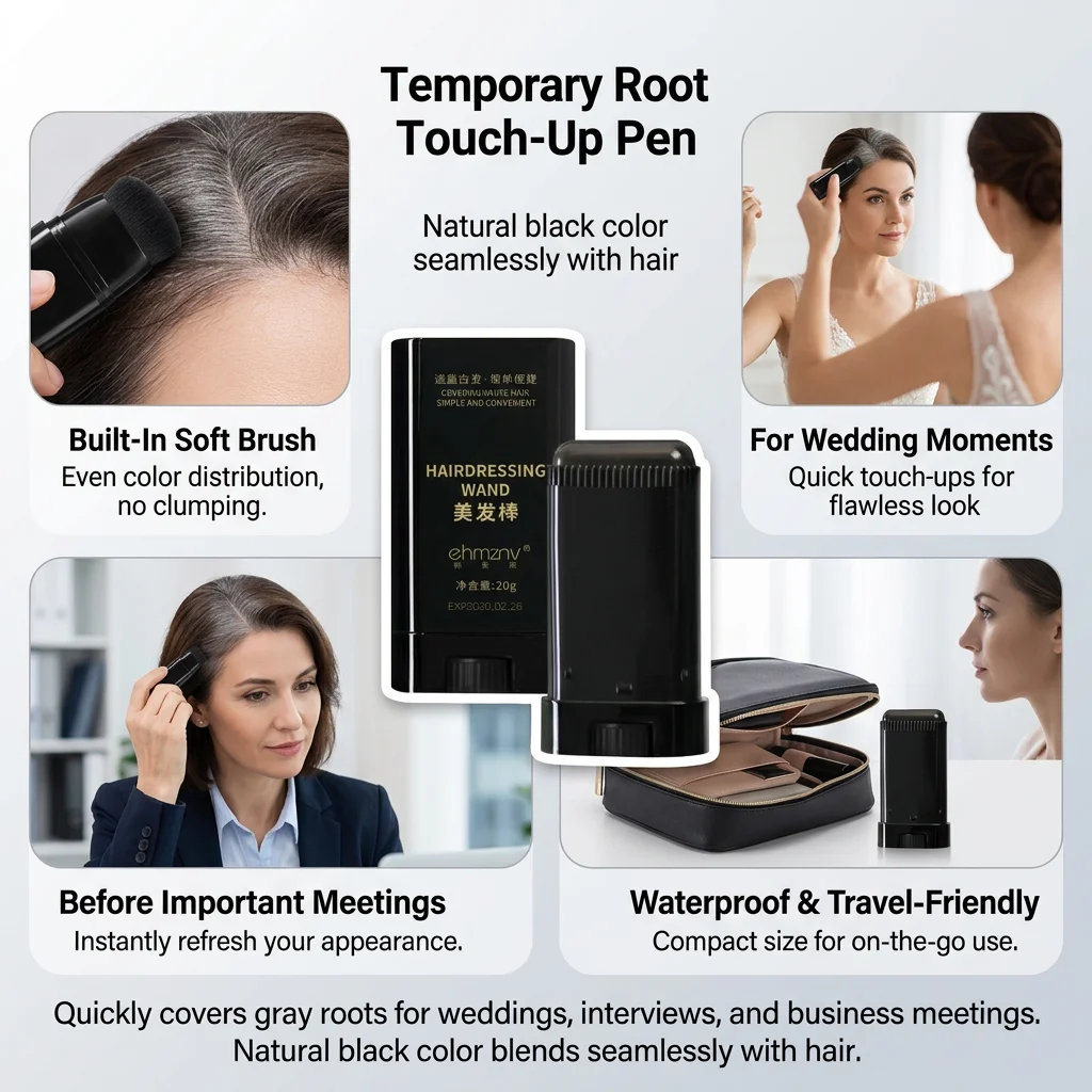Hair Color Pen Plant Based Root Quick Dry Waterproof Gray Coverage for Travel Business Meetings Durable Easy Use