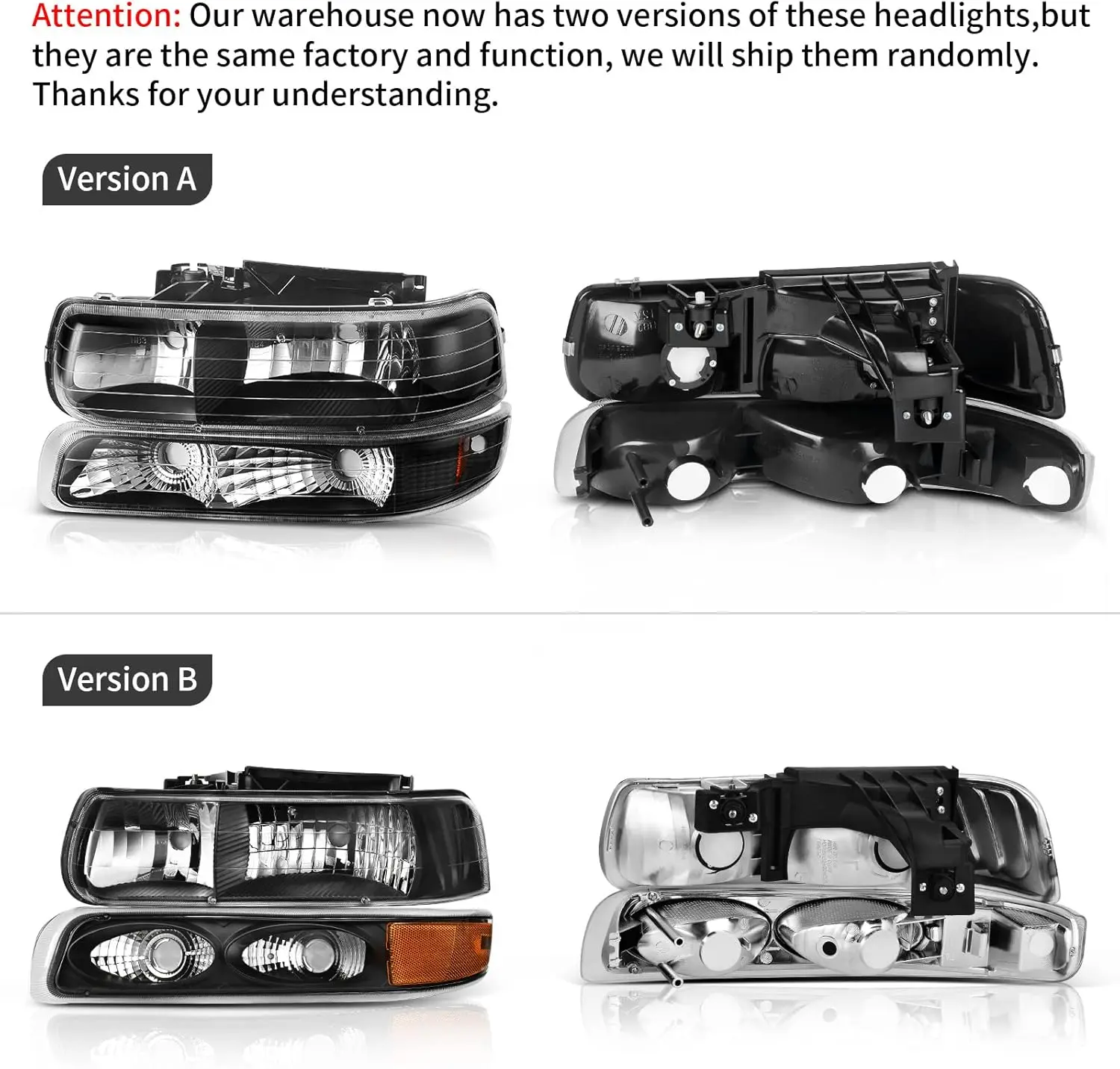 Headlight Assembly Compatible with 99-02 Chevy Silverado 1500 2500/01-02 Chevy Silverado 1500HD 2500HD 3500/00-06 Chevy Tahoe Su