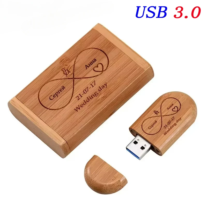 Regalo di nozze Chiavetta USB 3.0 64 GB Logo personalizzato Scatola di legno Chiavetta USB da 32 GB Pendrive Campione gratuito Disco U Memory Stick da 16 GB 8 GB 4 GB