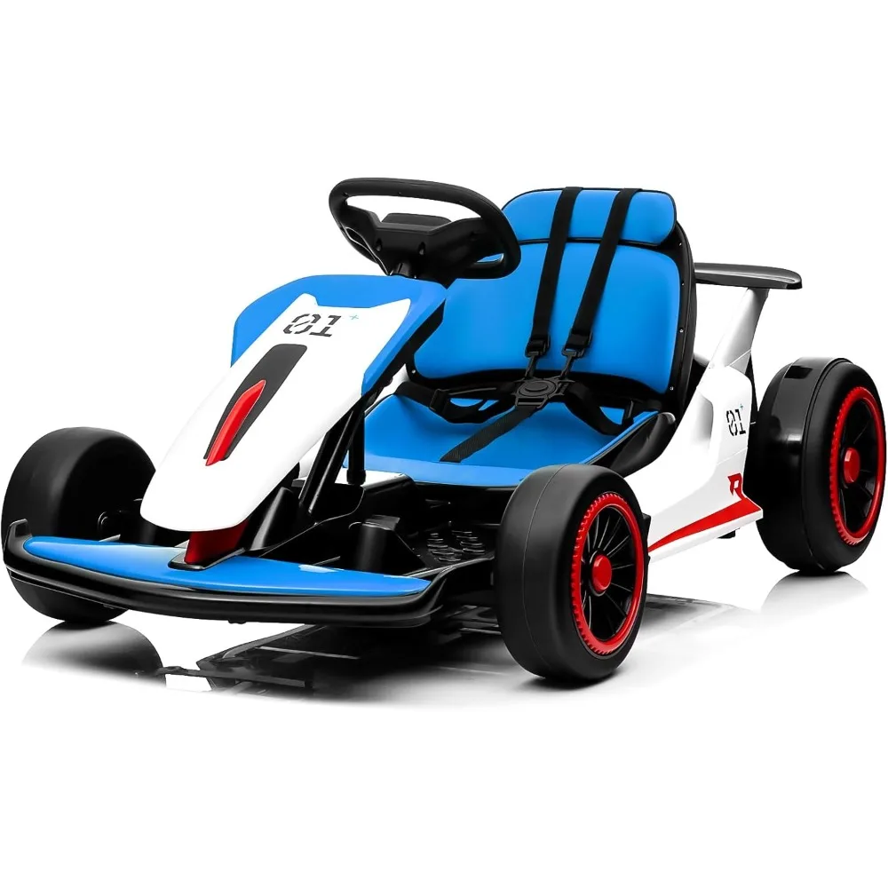 

Go Kart, гоночный автомобиль для детей, автомобиль для дрифта 24 В с большой батареей емкостью 10 Ач, мощный двигатель 2x150 Вт, режим дрифта/спорта, музыка