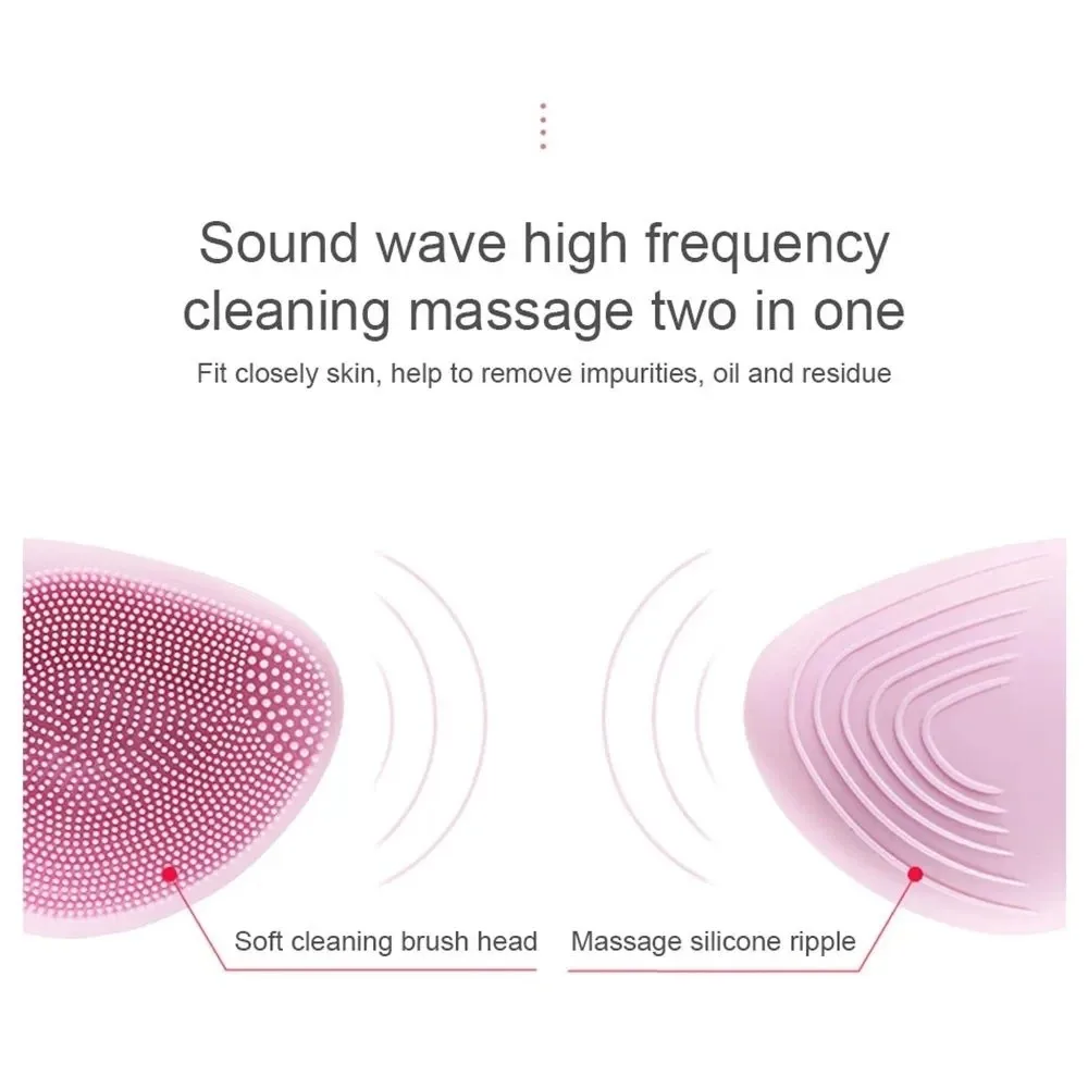 Silicone USB Electric Face Brush​​ ​​Waterproof​​ Rechargeable​​ ​​Sonic Facial Cleanser​​ Oval ​​Soft Bristles​​