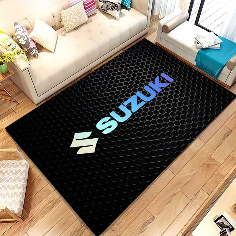 Vintage S-Suzuki Racing Biker Garage Moto Soft Non-Slip Large Area Rug for Living Room,Bedroom Carpet Mat for Sofa,Home Decor