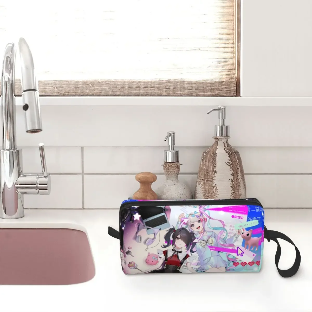 KAngel Ame-Chan Anime Game Makeup Bag Travel Cosmetic Bag Men Women Needy Girl Overdose Toiletry Bag Dopp Kit