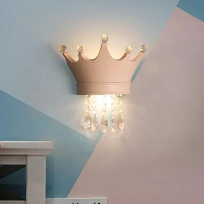Crown Bedside Lamps Crystal Pendant Crown Wall Lamp Modern Luxury Children's Bedroom Princess Room Decor Night Lights Wall Light