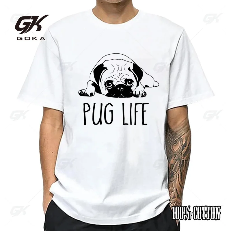 

Men's High Quality T-shirt 100% Cotton Funny Pug Printed Loose Male Cute T Shirt Short Sleeve O-neck Men T-shirt Tops Tees