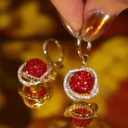 Luxurious Red Rhinestone Ball Unique Design Earrings for Women Fashion Personalized Accessories New Year's Gift Party Jewelry