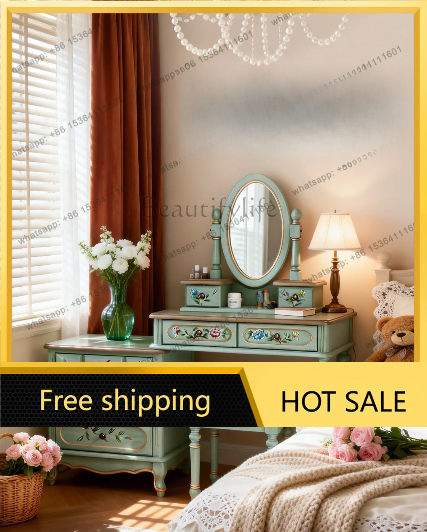 Factory Direct Sales American Dresser Mirror Integrated Retro Storage Bucket Cabinet Solid Wood Cabinet